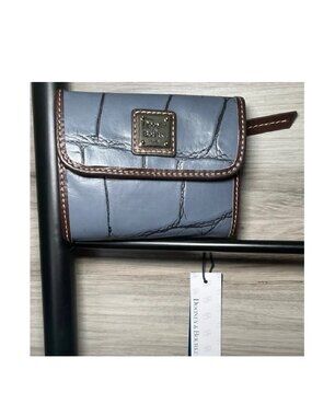 NWT- Dooney & Bourke Denison Leather Small Flap Wallet, Steel Blue